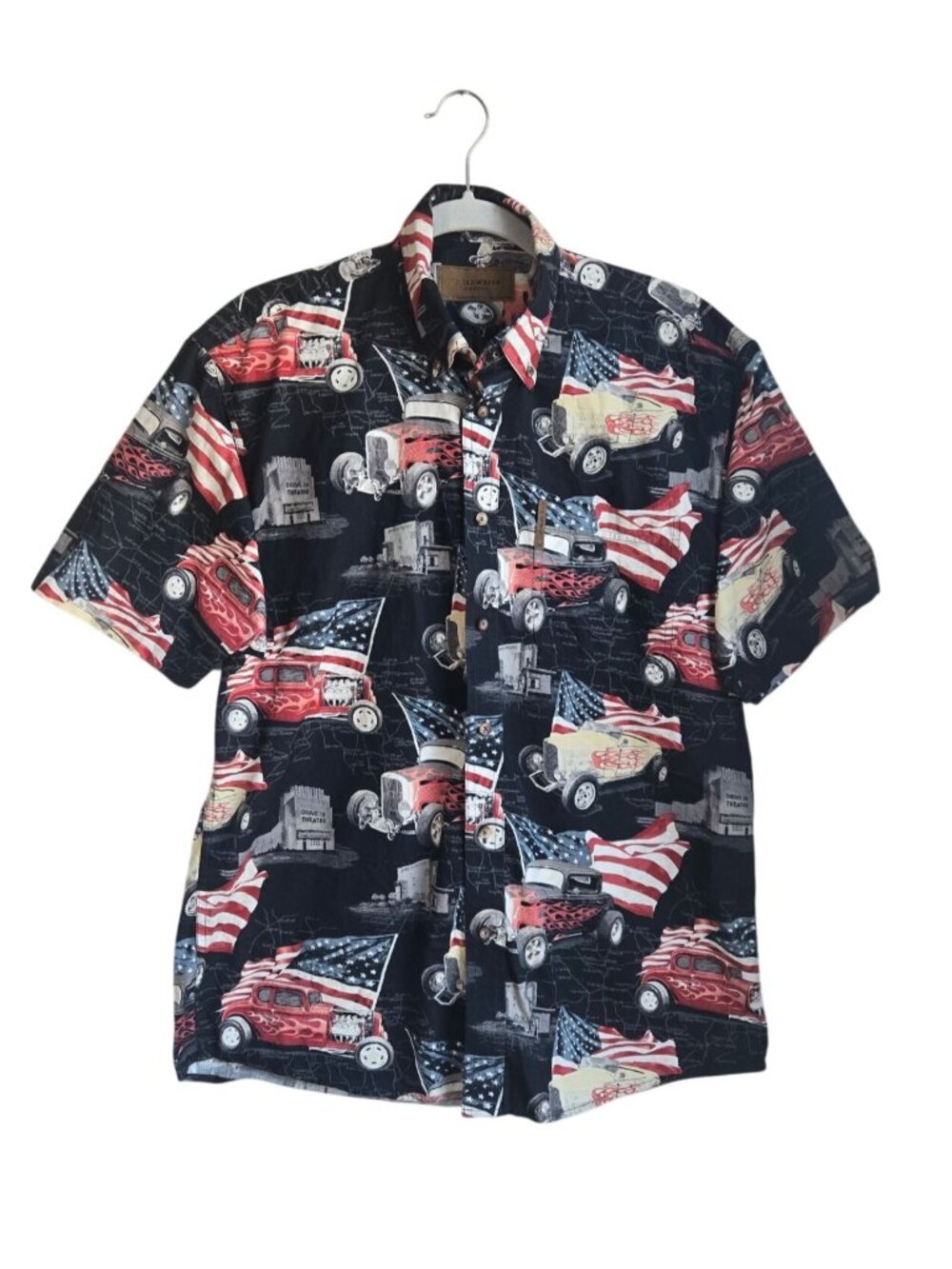 Clearwater Outfitters Mens M Americana Hot Rod Print Button-Up Shirt Cotton Patr